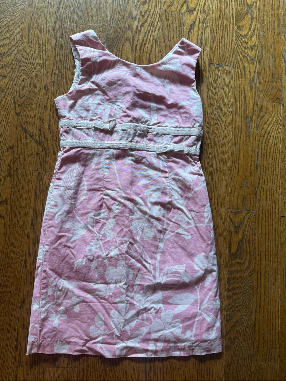 Girls Pink Floral sheath cotton lined Sleeveless Dress with Waistband 97% cotton